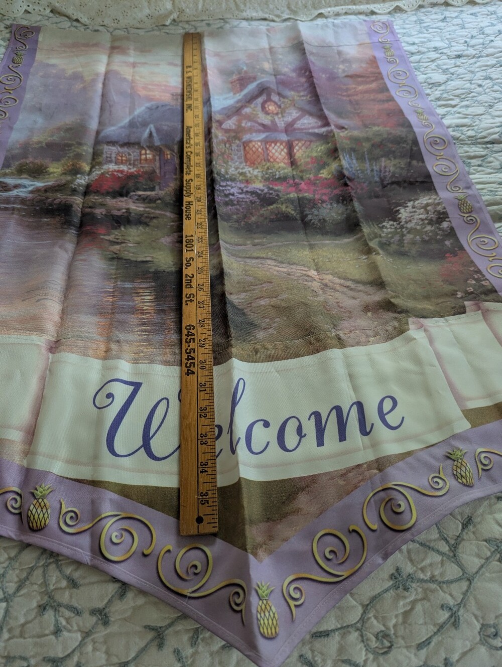 Large garden flag Thomas Kinkade Welcome cottage sceen - Picture 2 of 4